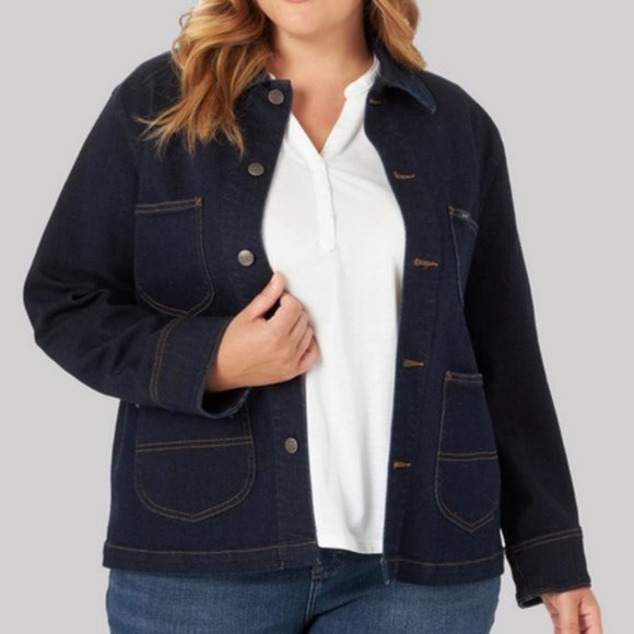 LEE 2X NWT Women's Chore Jacket Rinse Dark Denim Jacket Coat Plus - Picture 1 of 7